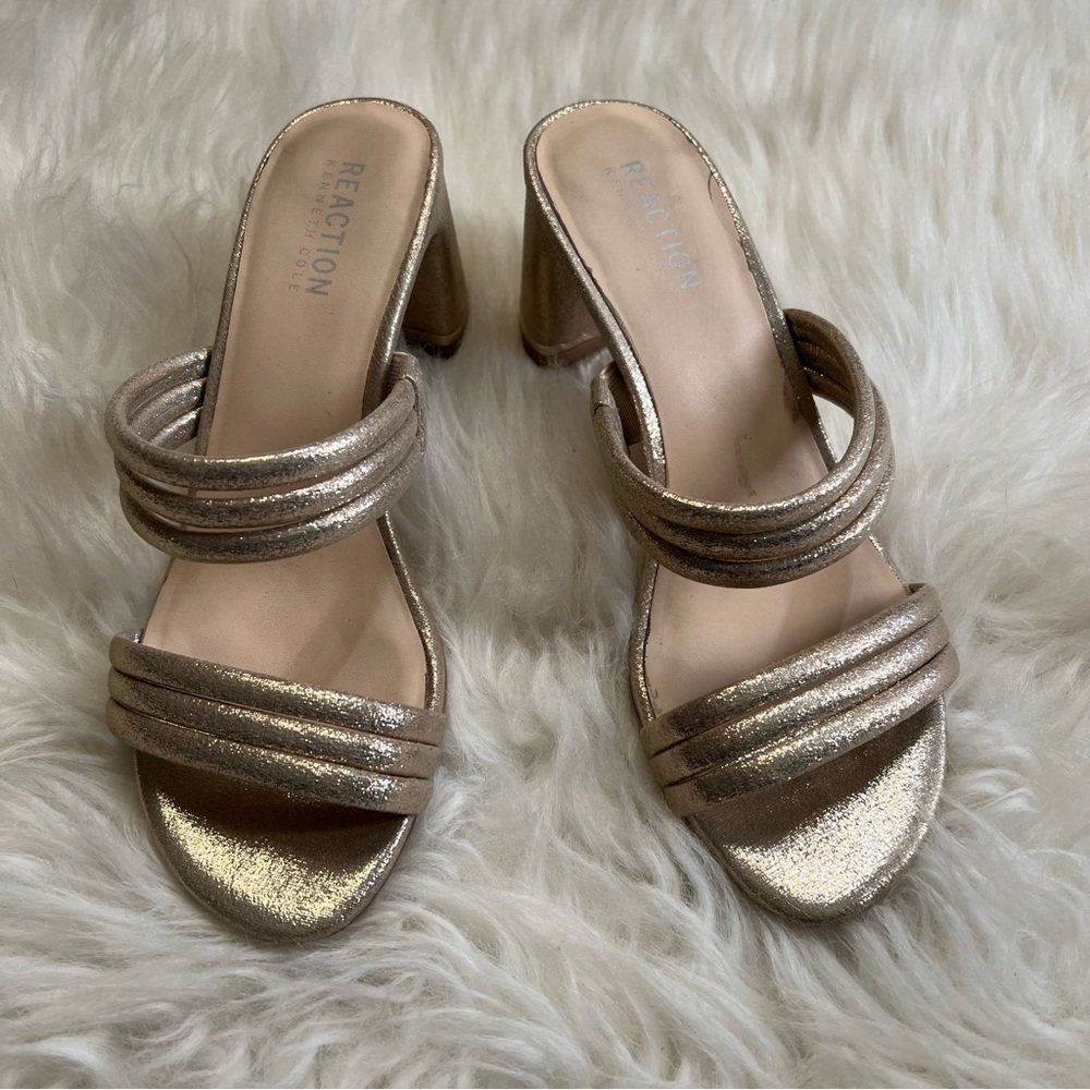 Kenneth Cole Reaction Shoes Avi 60 MM Strappy in Champagne Gold women’s heel